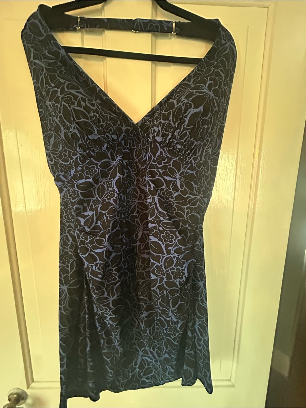 L.L. Bean One piece Women’s size 18 Bathing Suit. Blue and Black Floral Print